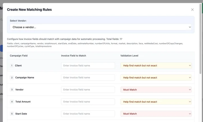 Data matching rules configuration